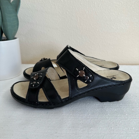 Spring Step Amina Black Leather Wedge Comfort Slide Sandals Woman’s EU38 US7.5-8 - Picture 3 of 13